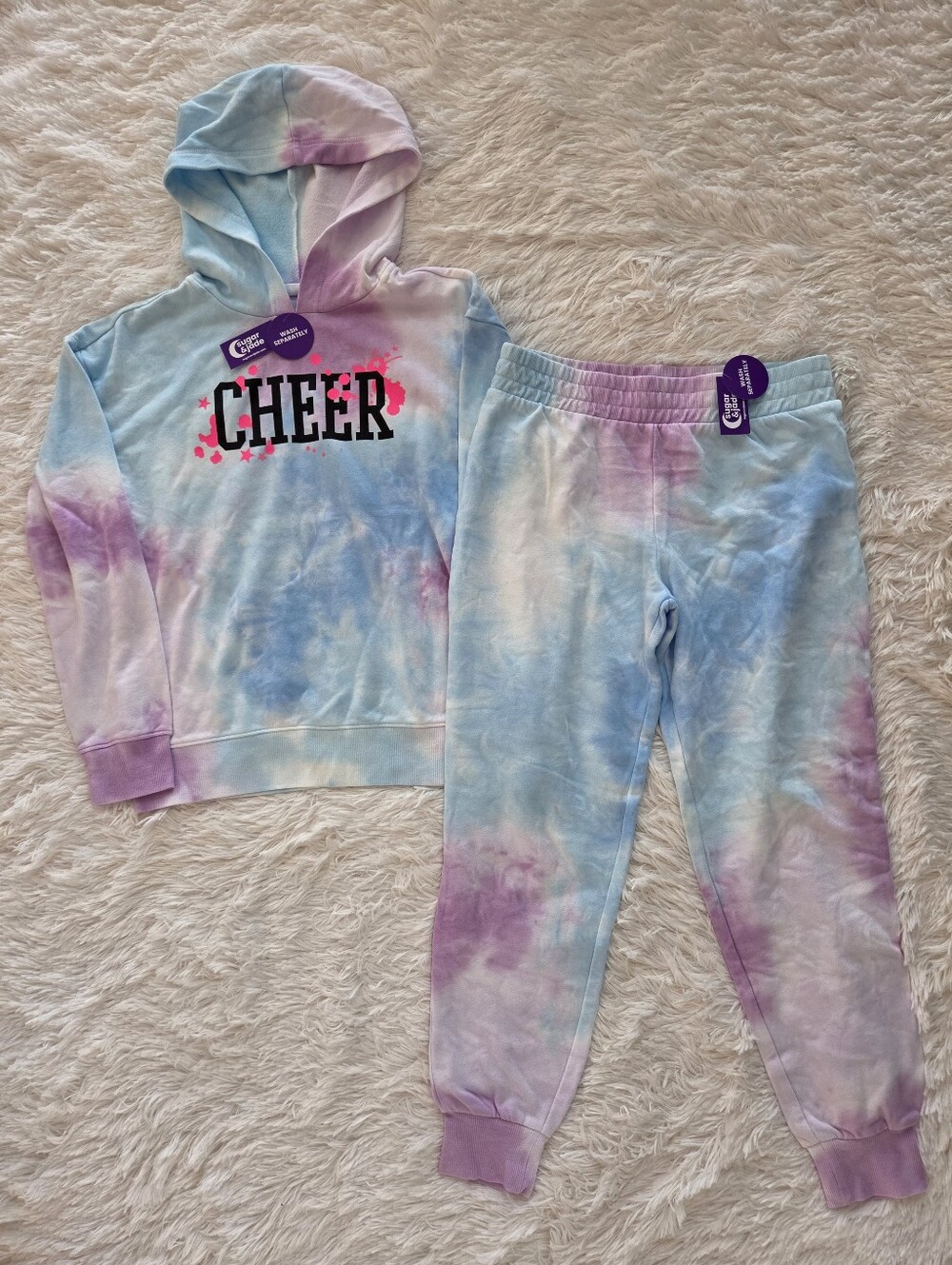Sugar & Jade Tie Dye Blue Purple Cheer Hoodie & Jogger Set NWT Girls Size 12/14